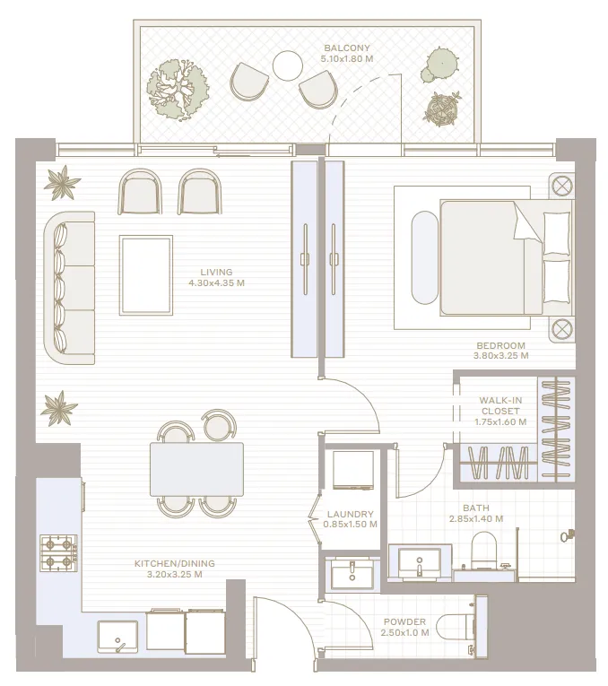 1 bedroom Apartments floor plan at Park Five