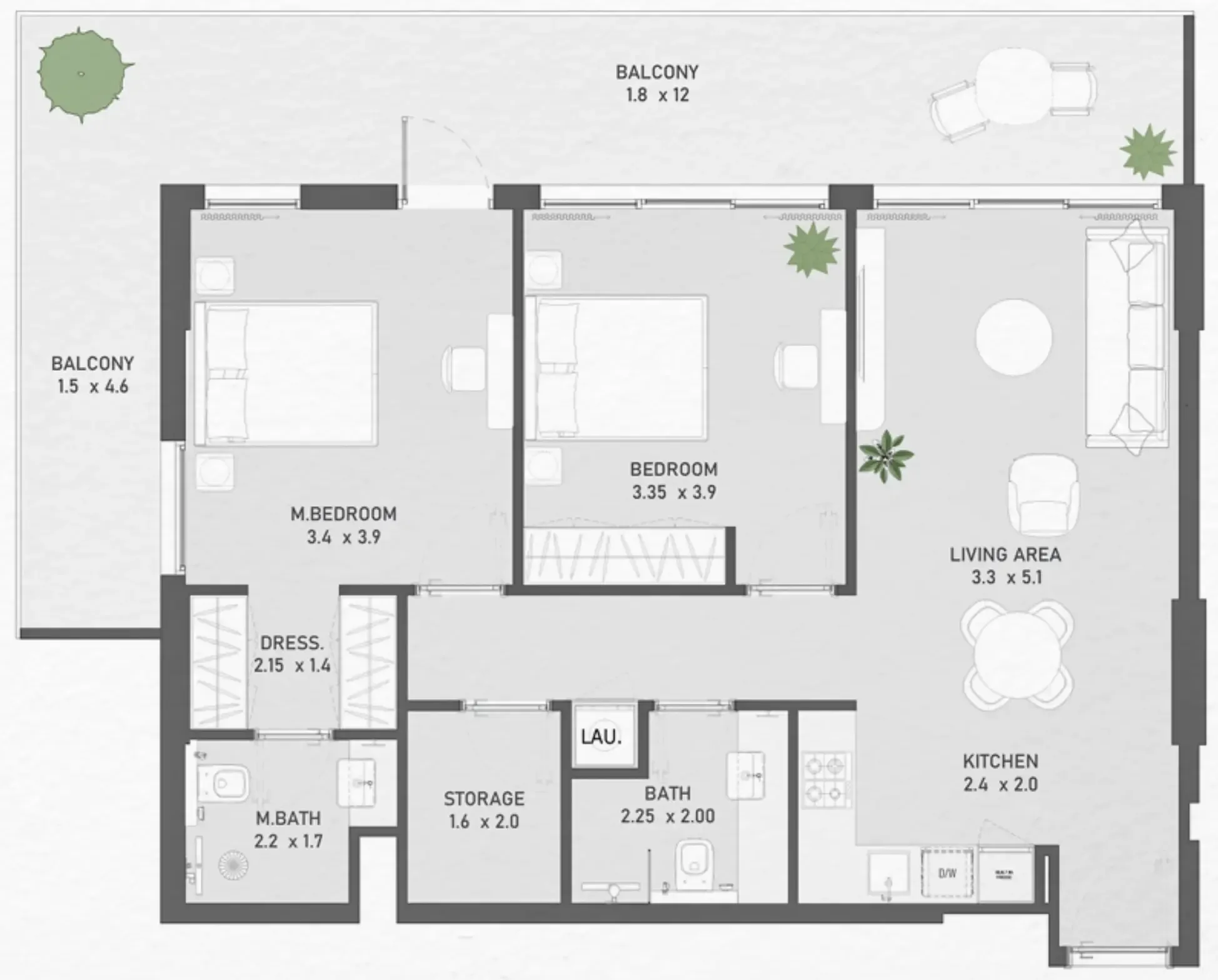 2 bedroom Apartments floor plan at Ayami Residence