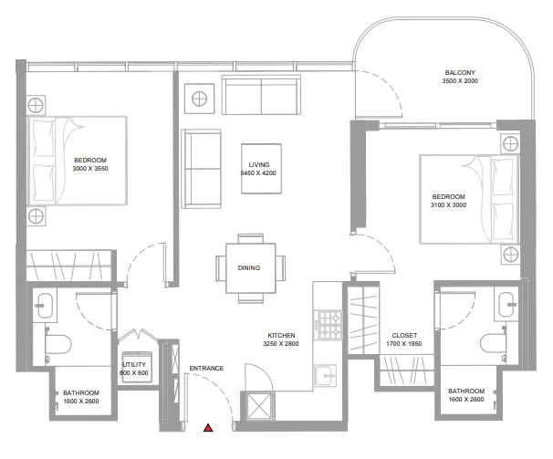2 bedroom Apartments floor plan at Bayside Marina Residences