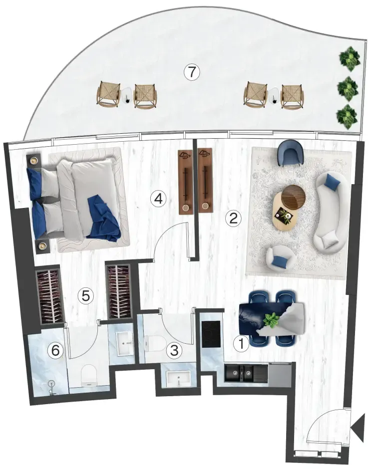 1 bedroom Apartments floor plan at Radisson Blu Hotel & Residences