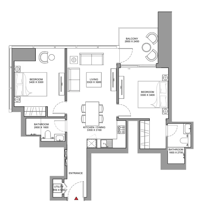 2 bedroom Apartments floor plan at Skyscape