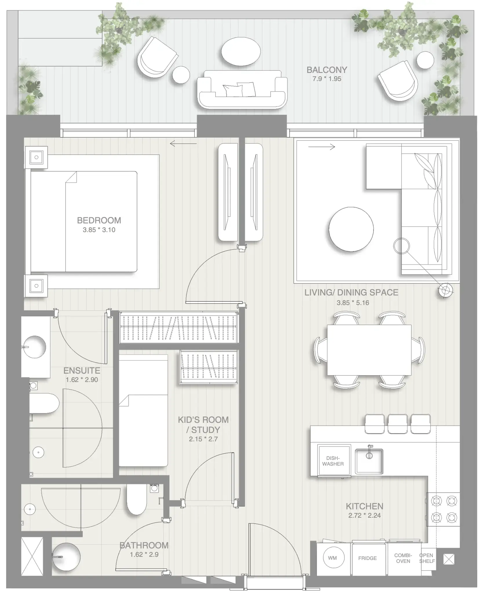 1.5 bedroom Apartments floor plan at Sol Levante