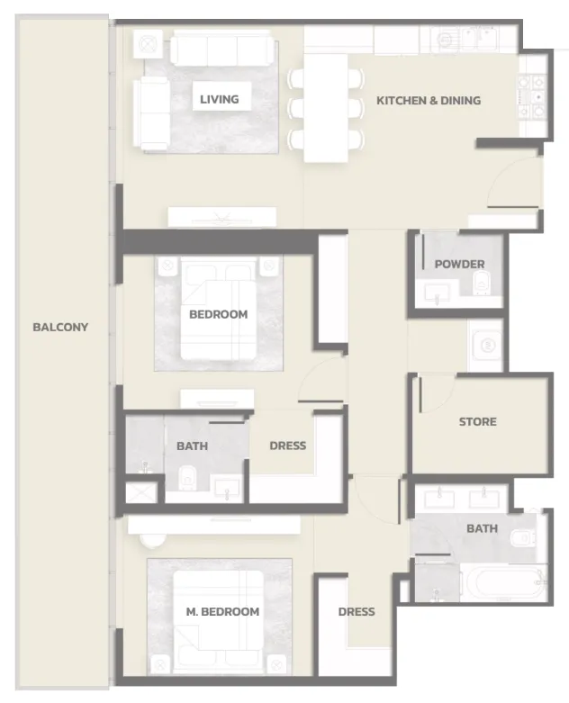2 bedroom Apartments floor plan at Tonino Lamborghini Residences