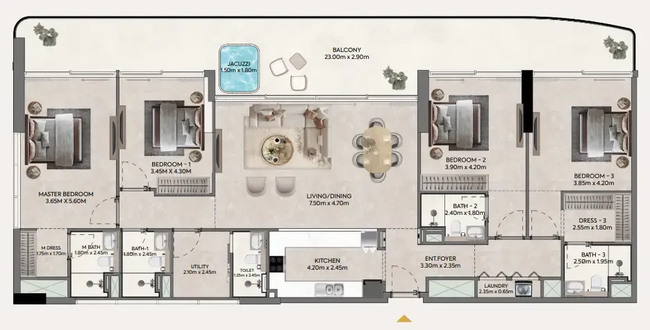 4 bedroom Penthouse floor plan at Hermina by Casagrand