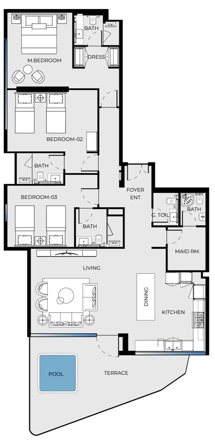 3 bedroom Apartments floor plan at Luxury Canal Residences