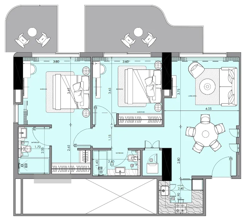 2 bedroom Apartments floor plan at Azizi Wasel