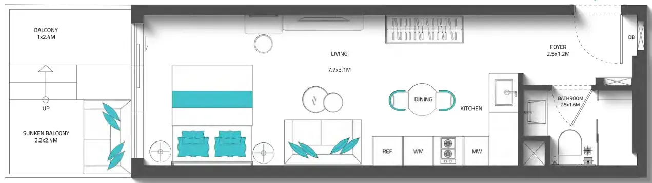 0 bedroom Apartments floor plan at Reef 996