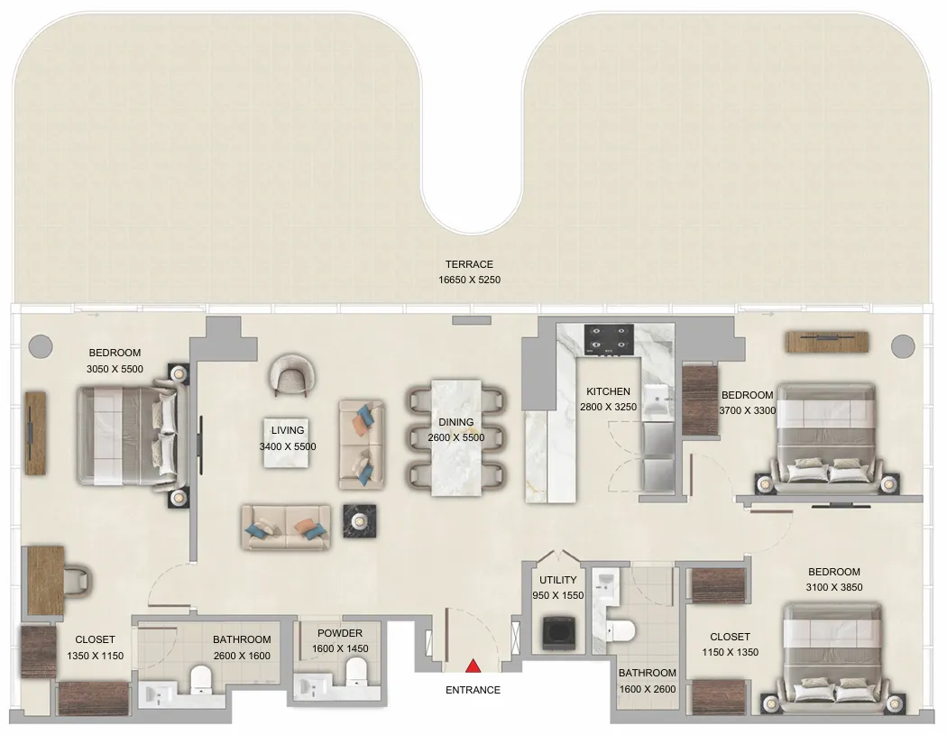 3 bedroom Apartments floor plan at Tranquil Beach Residences