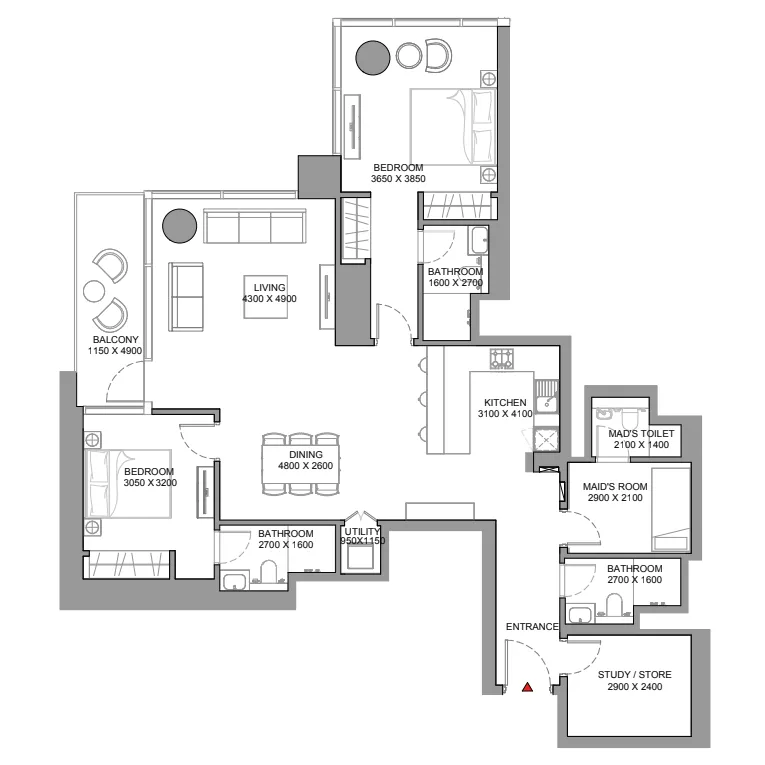 2 bedroom Apartments floor plan at Skyscape
