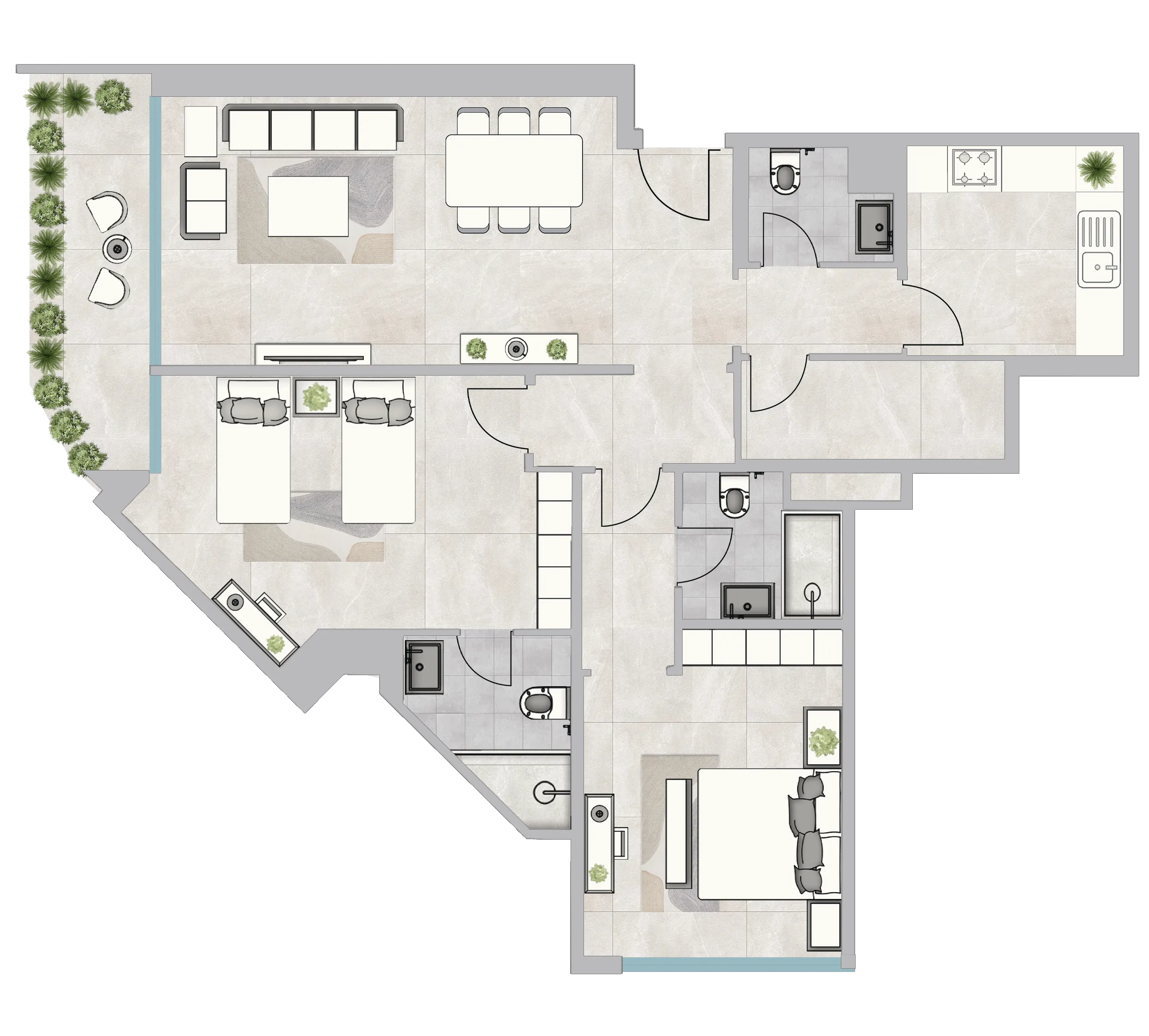 2 bedroom Apartments floor plan at Infinity Tower