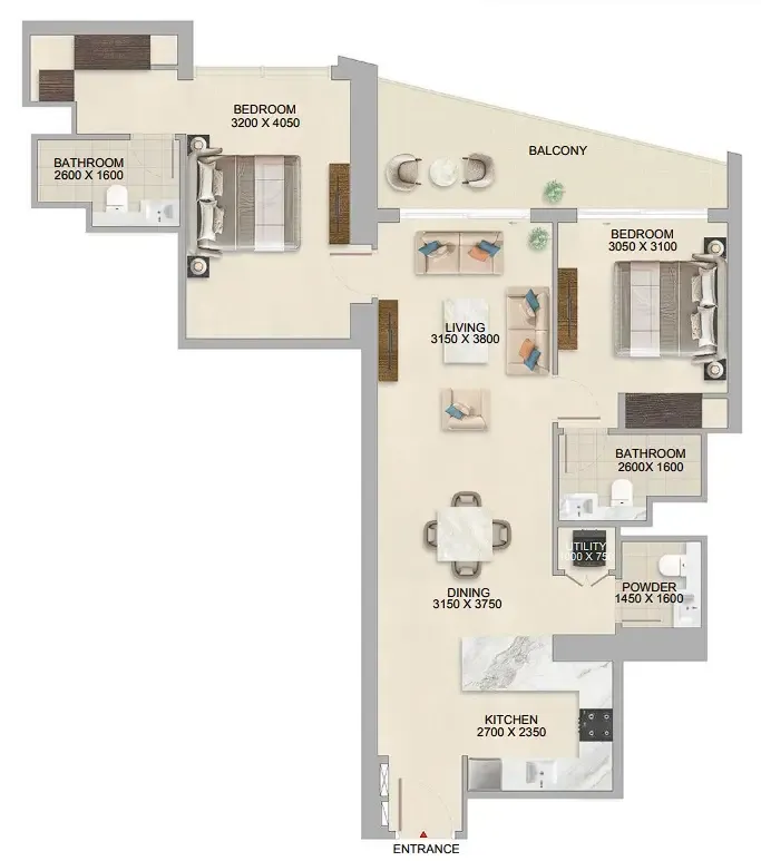 2 bedroom Apartments floor plan at The Tranquil at Sobha Central