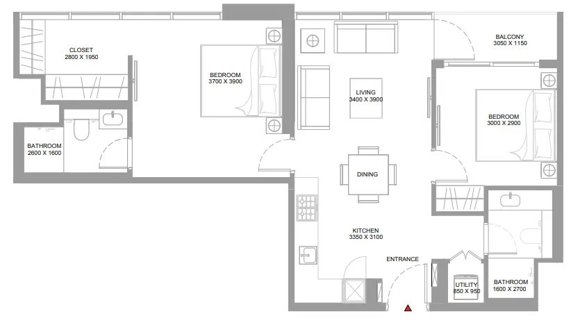 2 bedroom Apartments floor plan at Pristine Beach Residences