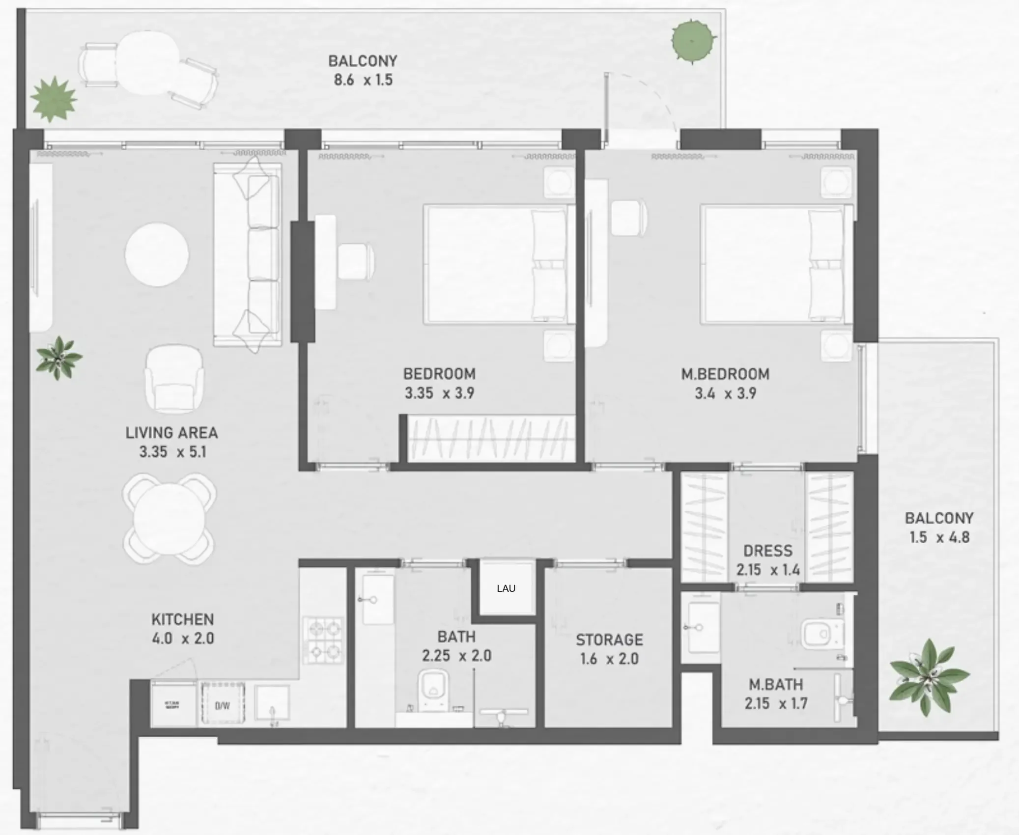 2 bedroom Apartments floor plan at Ayami Residence