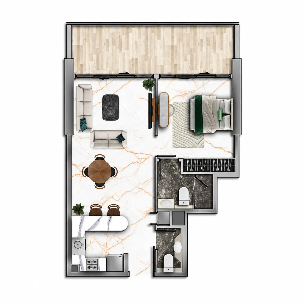 1 bedroom apartments floor plan at 77S Tower