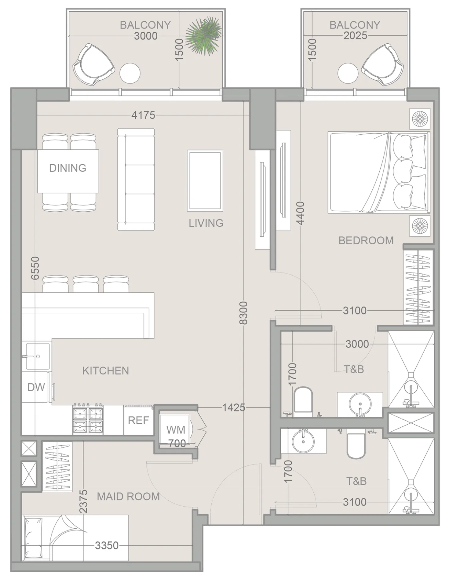 1.5 bedroom Apartments floor plan at 1WOOD Residence 2