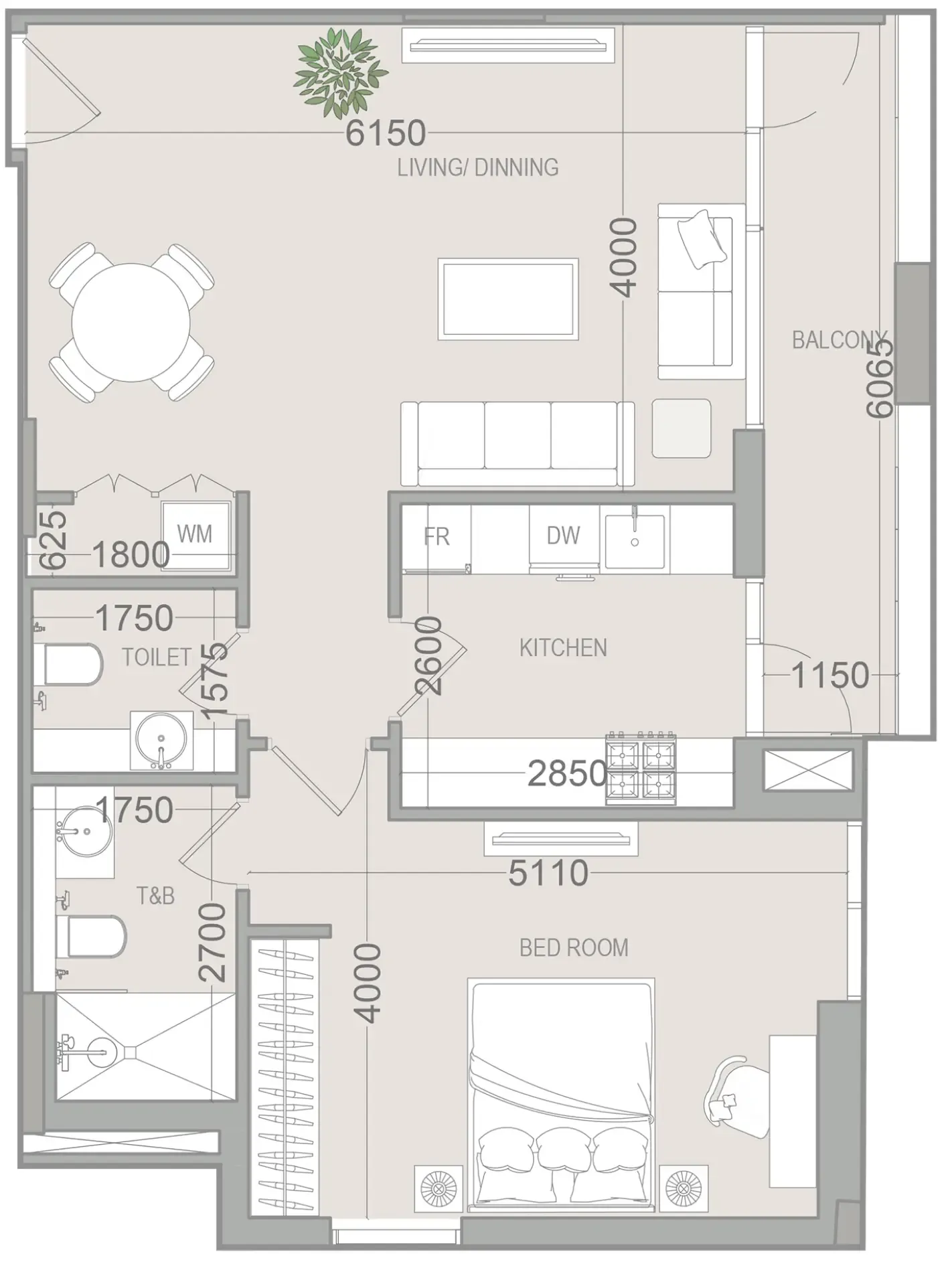 1 bedroom Apartments floor plan at EVERGR1N House 4
