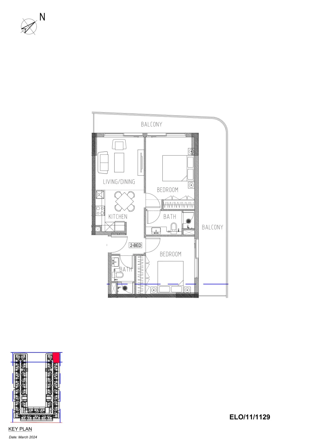 2 bedroom Apartments floor plan at Elo Damac