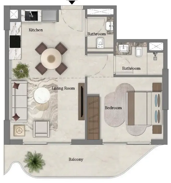 1 bedroom Apartments floor plan at Mirari Lagoon by Zoya