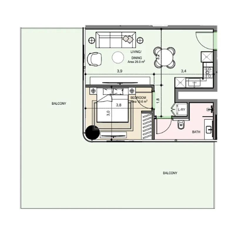 1 bedroom Apartments floor plan at Edgewater Residences 1, 2 and 3