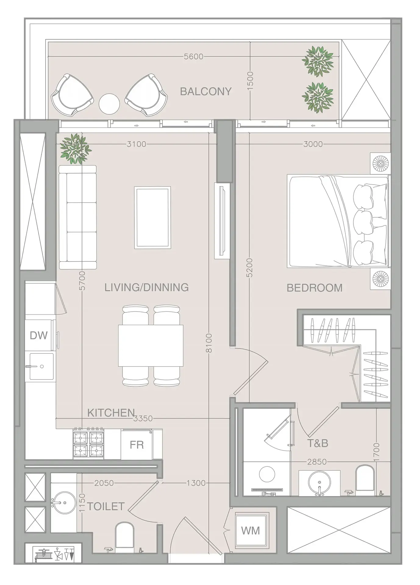 1 bedroom Apartments floor plan at 1WOOD Residence 2