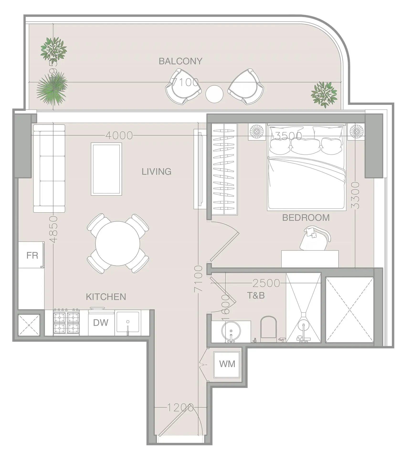 1 bedroom Apartments floor plan at ELAR1S Axis
