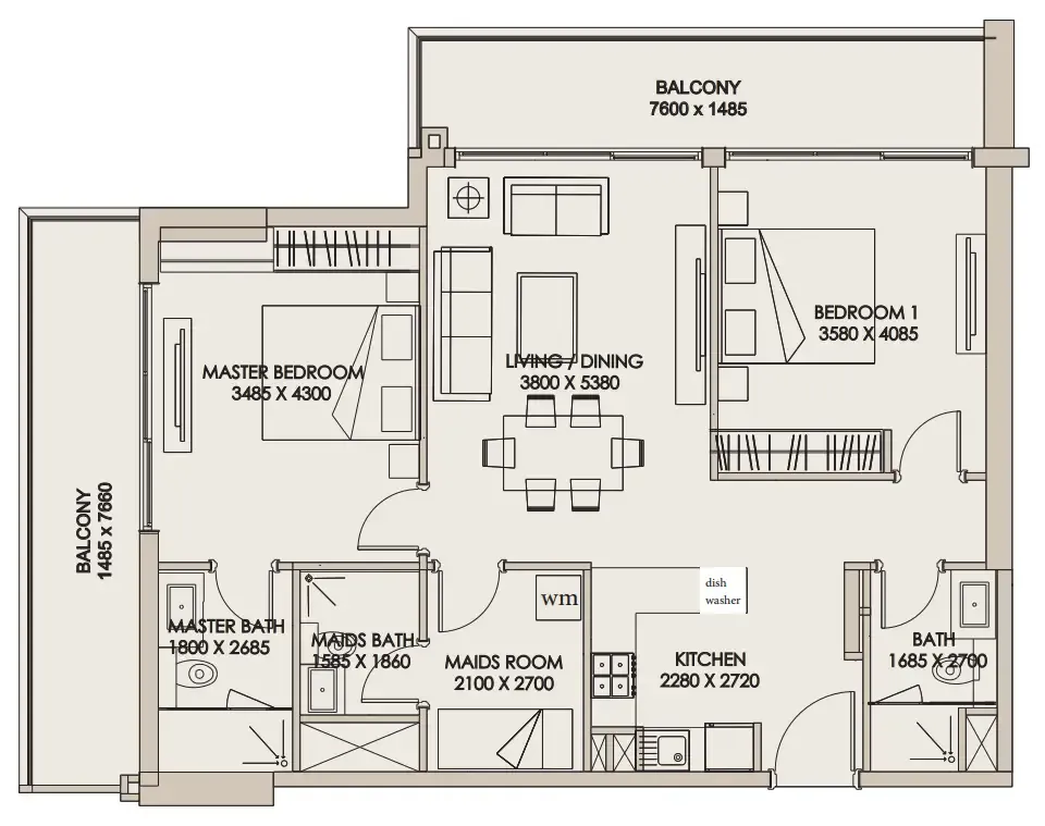 2 bedroom Apartments floor plan at Nirvana Residences 1