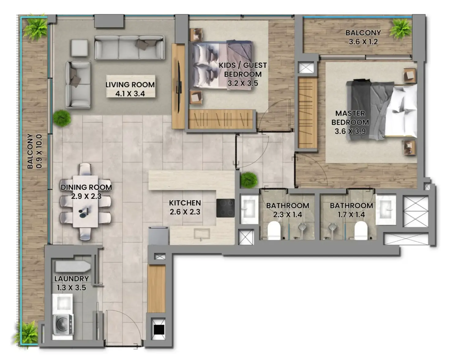 2 bedroom Apartments floor plan at Elemental 78