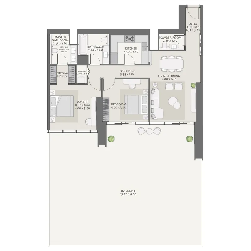 2 bedroom Apartments floor plan at Avenue Park Towers 2 at Wasl 1