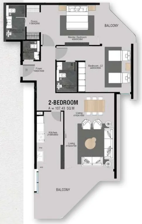 2 bedroom Apartments floor plan at Cresswell Plaza