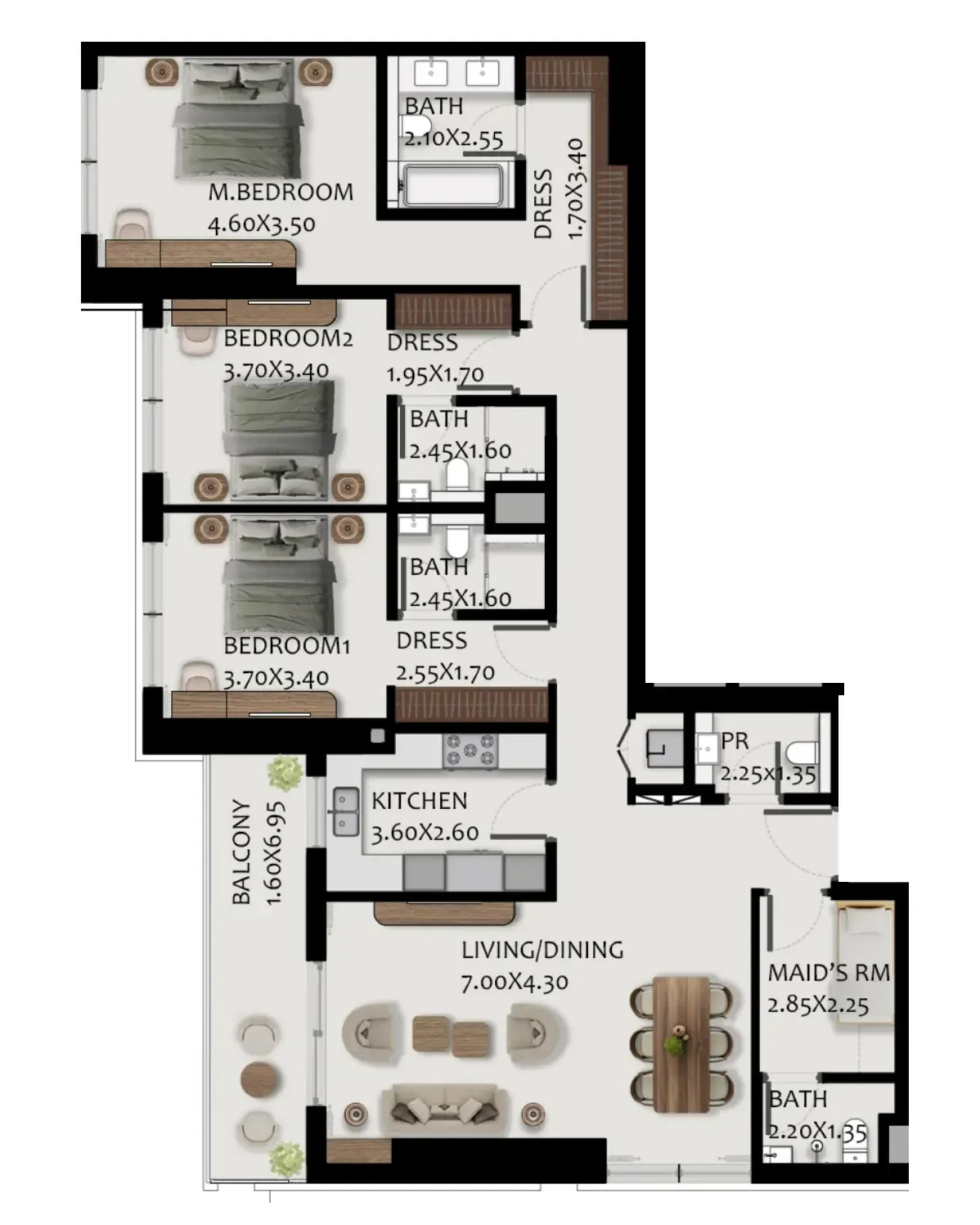 3.5 bedroom Apartments floor plan at Boulevard Park at Wasl Gate