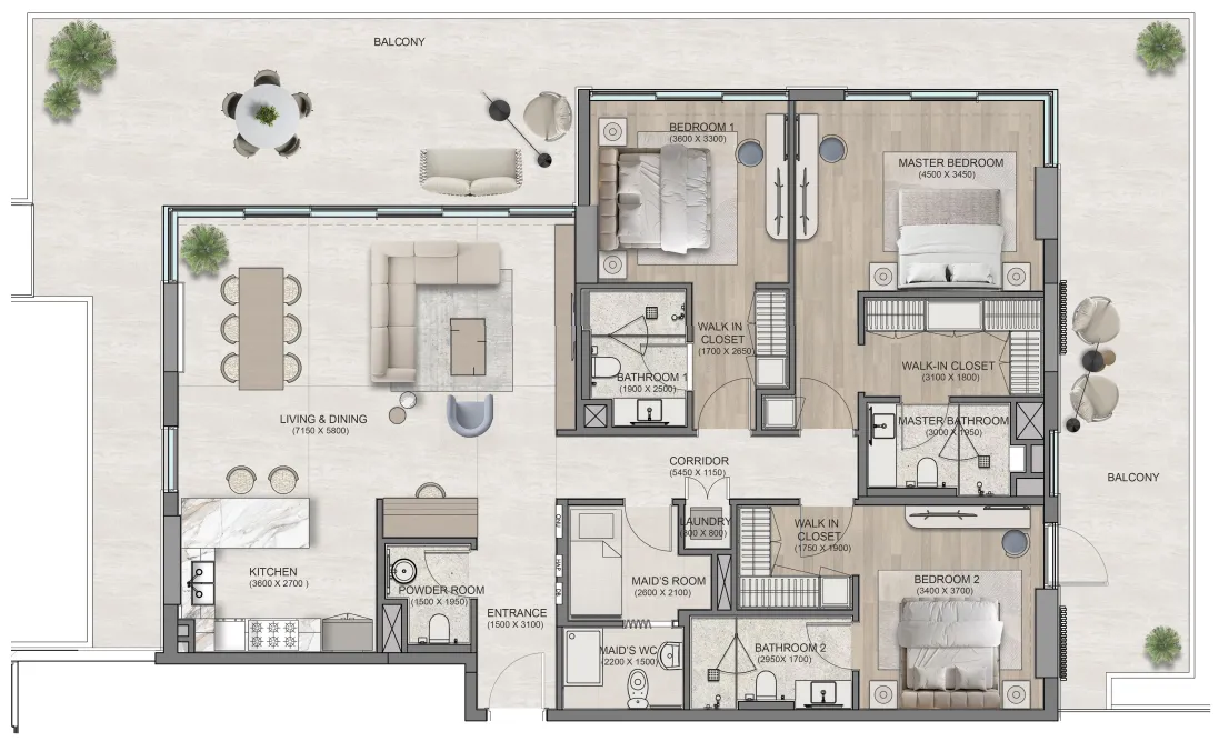 3 bedroom Apartments floor plan at Flora Isle Beachfront Residences