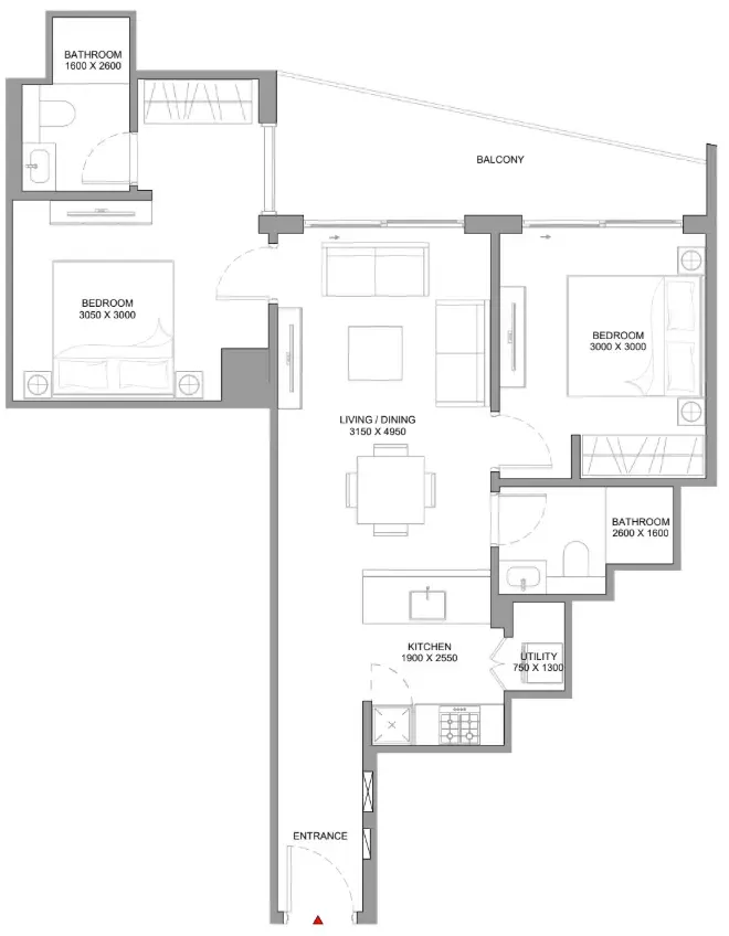 2 bedroom Apartments floor plan at The Horizon at Sobha Central