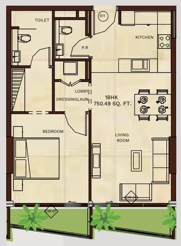 1 bedroom Apartments floor plan at Gateway by Premier Choice