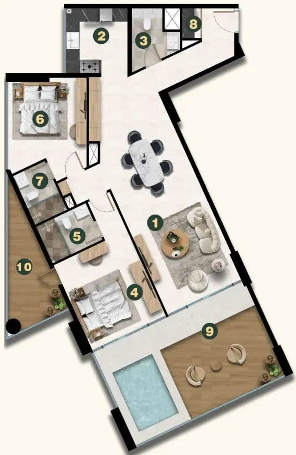 2 bedroom Apartments floor plan at Golf Terrace Residences