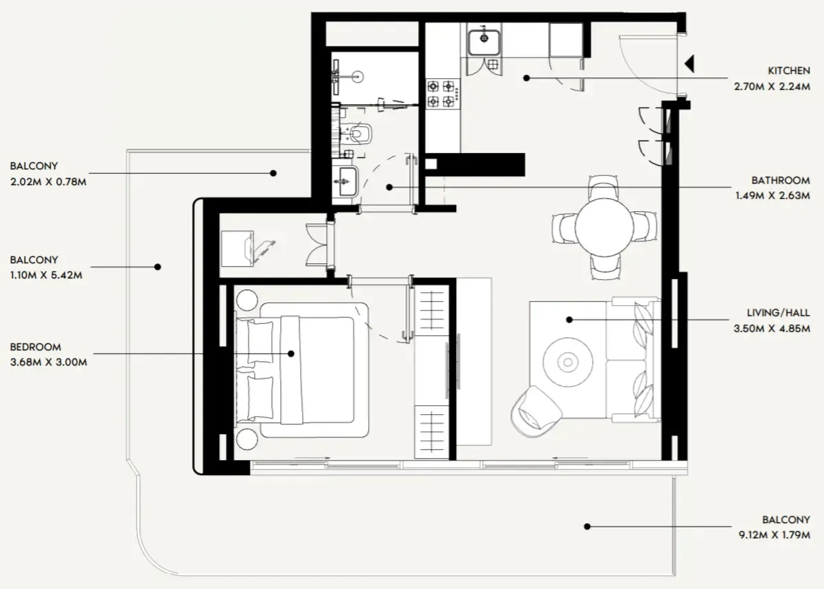 1 bedroom Apartments floor plan at Azizi David