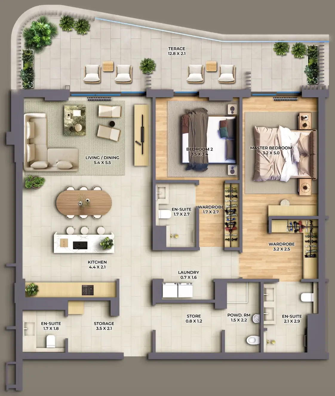 2 bedroom Apartments floor plan at The Cape