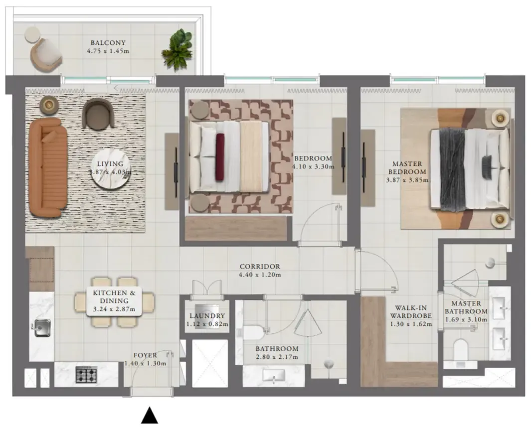 2 bedroom Apartments floor plan at Golf Trails