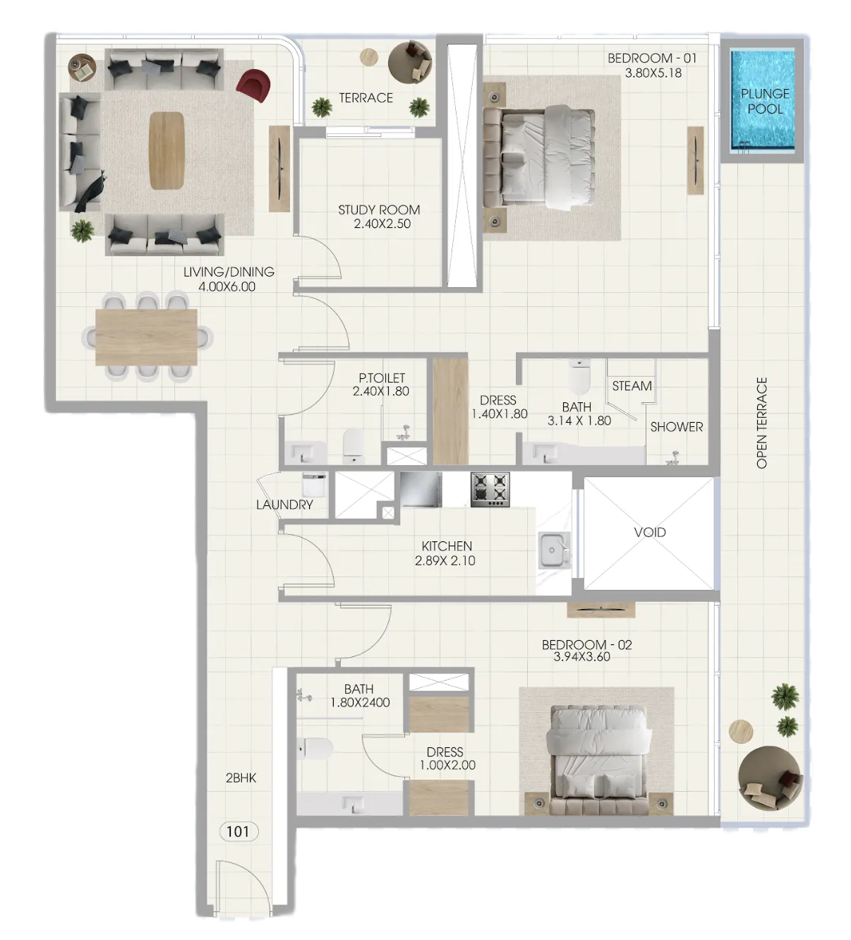 2 bedroom Apartments floor plan at Bonds Avenue