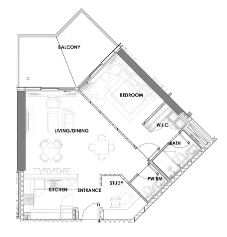 1 bedroom Apartments floor plan at Golf Greens