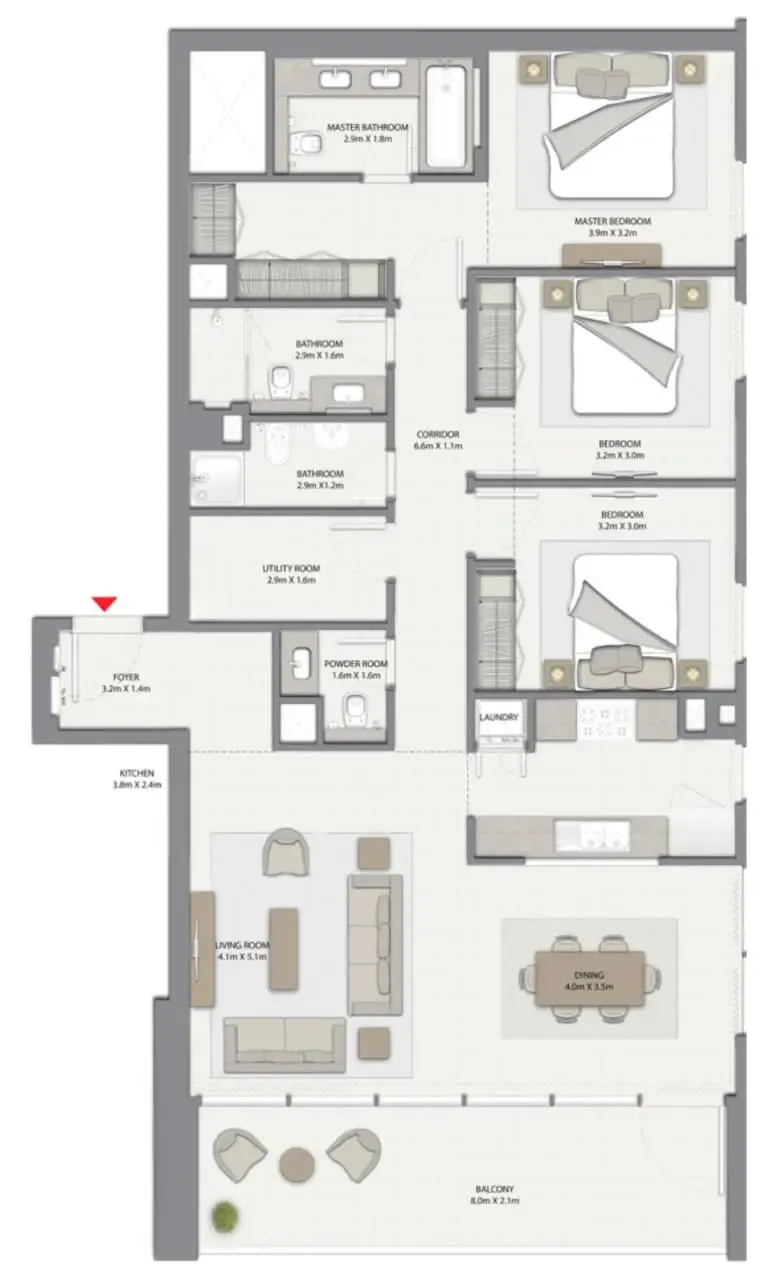 3 bedroom Apartments floor plan at Harbour Gate