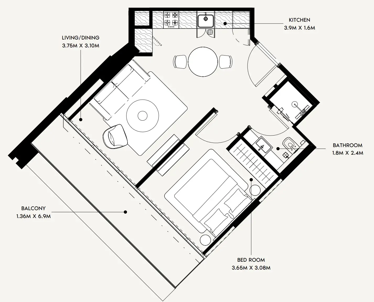 1 bedroom Apartments floor plan at Creek Views 4