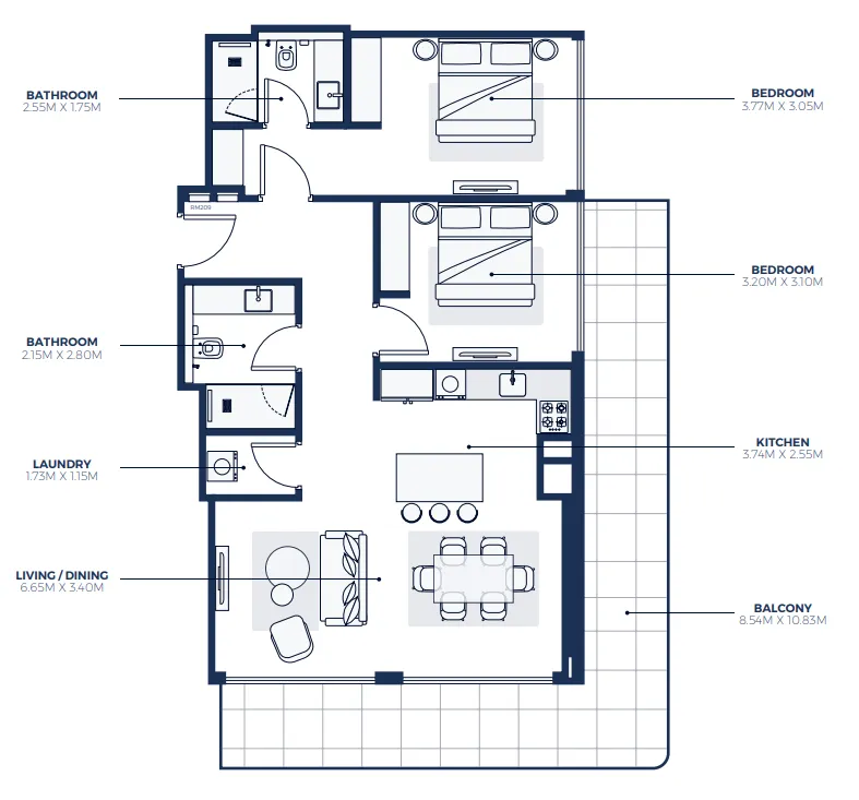 2 bedroom Apartments floor plan at Creek Views 3