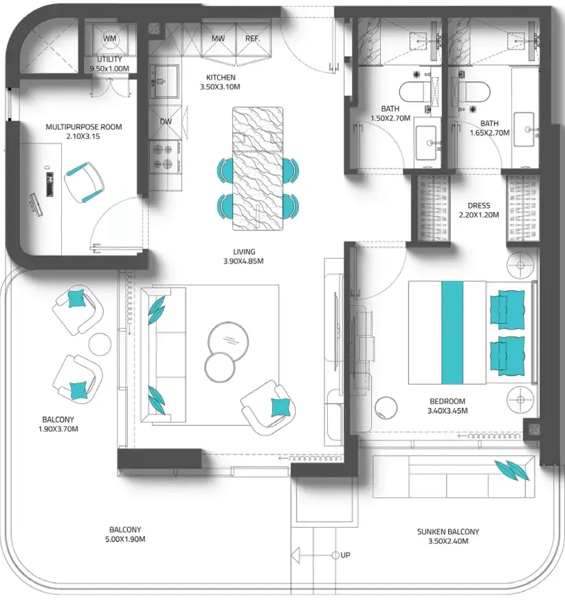 1 bedroom Apartments floor plan at Reef 997