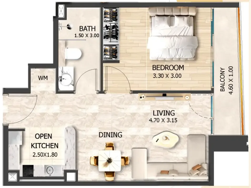 1 bedroom Apartments floor plan at Crystal Tower by VHS