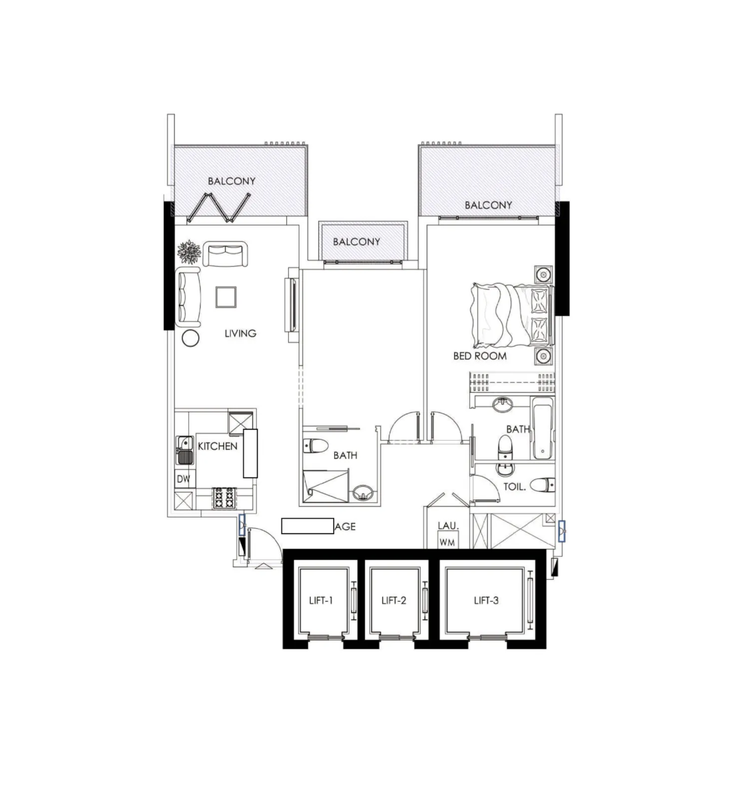 2 bedroom Apartments floor plan at Alef Noon Residence