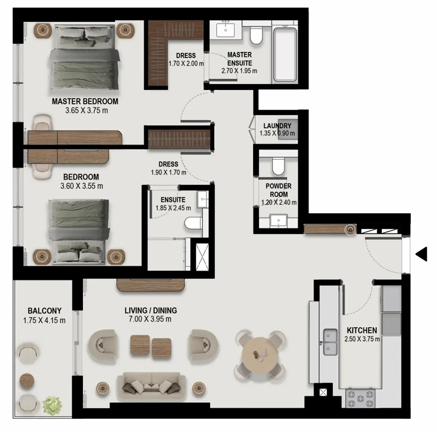 2 bedroom Apartments floor plan at Boulevard Park at Wasl Gate