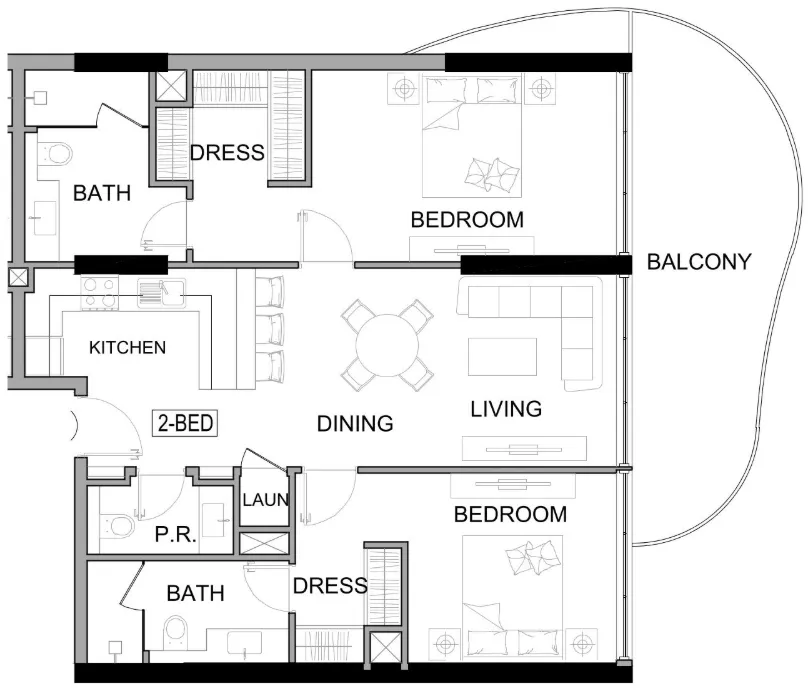 2 bedroom Apartments floor plan at Damac Lagoons Views Phase 3