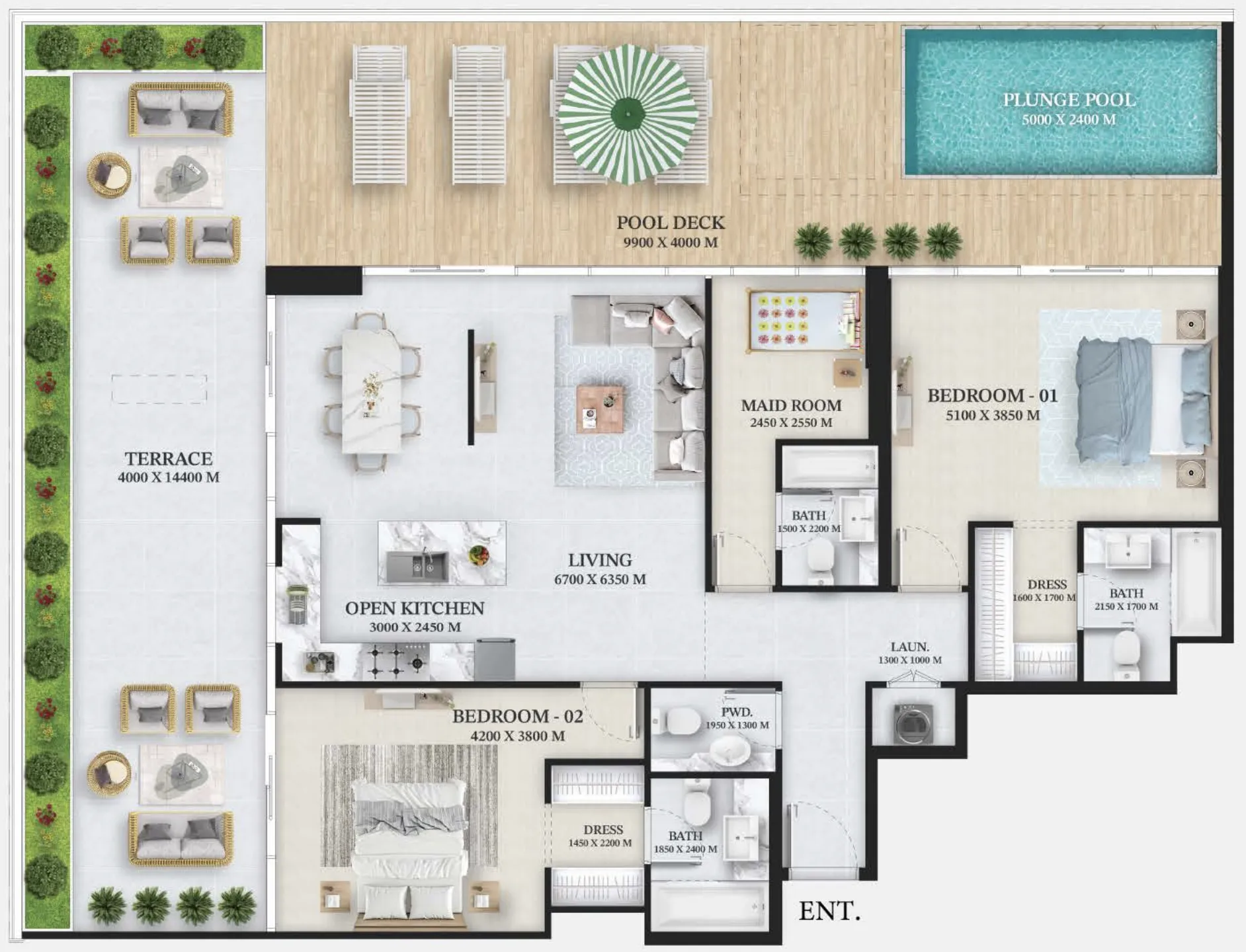 2.5 bedroom Apartments floor plan at Wellington Ocean