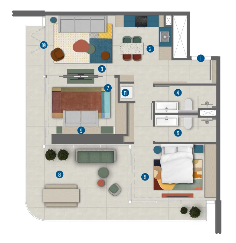 2 bedroom Apartments floor plan at Rove Home Marasi Drive