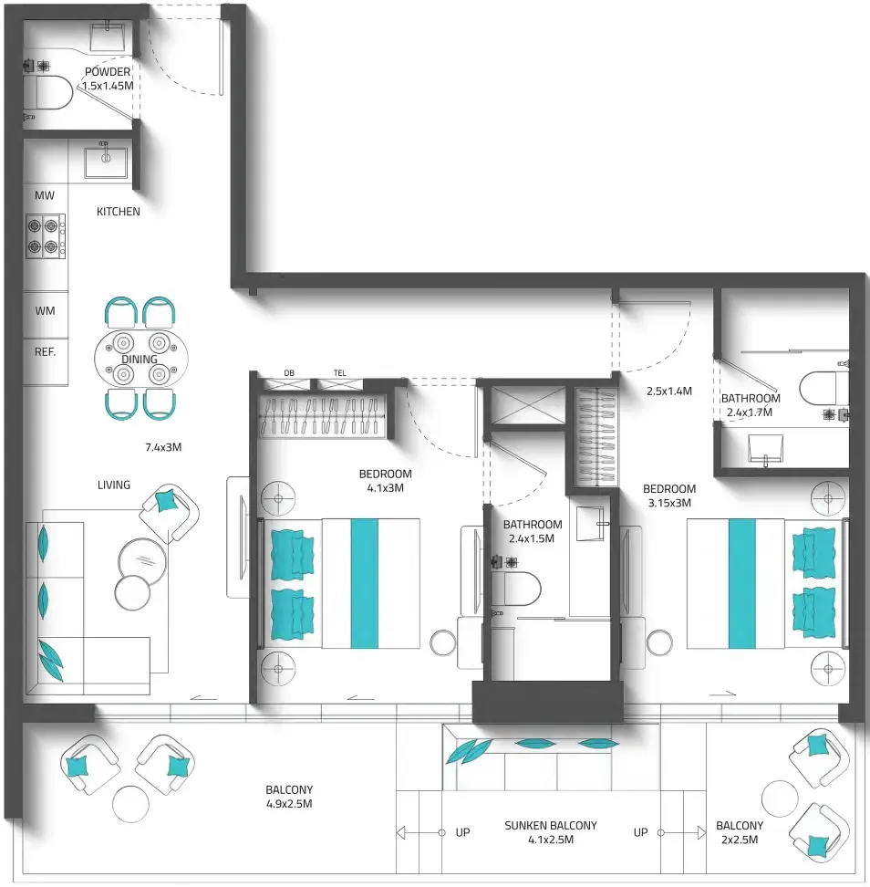 2 bedroom Apartments floor plan at Reef 996